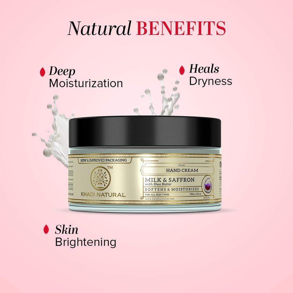 Khadi Natural Milk & Saffron Hand Cream 100Gm Pack Moisturizing Soft Hydrating Skin Care