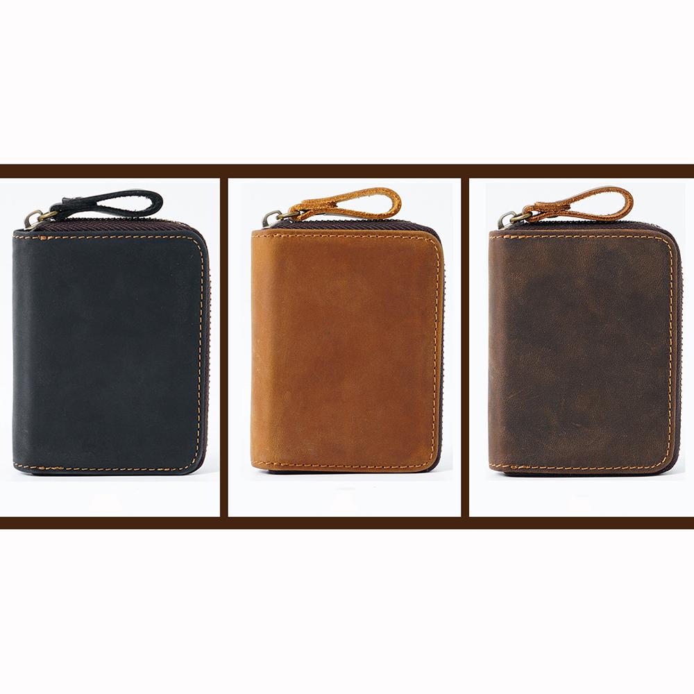Genuine Leather Cowhide Card Holder Wallet RFID ID Card Holder Zipper Short Purse Organ Card Case Bag