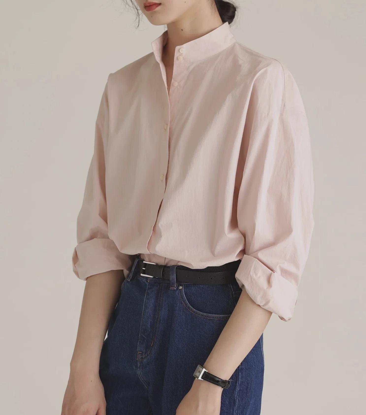 

2024 Осенняя рубашка с низким уровнем насыщенности и воротником-стойкой с перекрутом Medium розовый/телесный