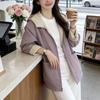 Women Mid Length Reversible Hooded Jacket Spring Autumn Loose Casual Windbreaker
