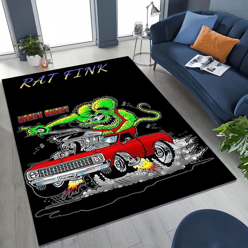 3D Rebellious RAT FINK Auto's Bord Cartoon Vloerkleed voor Slaapkamer Woonkamer Bank Huis Deurmat Decoratie, Groot Kinder Speel Antislip Vloermat