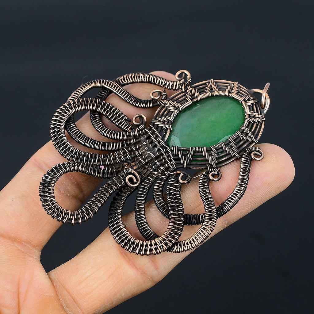 Emerald Pendant, 999 Copper Wire Wrapped Pendant Gemstone Jewelry, Handmade Pendant Amazing Jewelry, Gift For Her