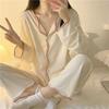 Pigiama Set Loungewear Maniche Lunghe Pantaloni Primavera Autunno da Donna Semplice Bordo Arricciato Largo Studentesca Tuta Larga