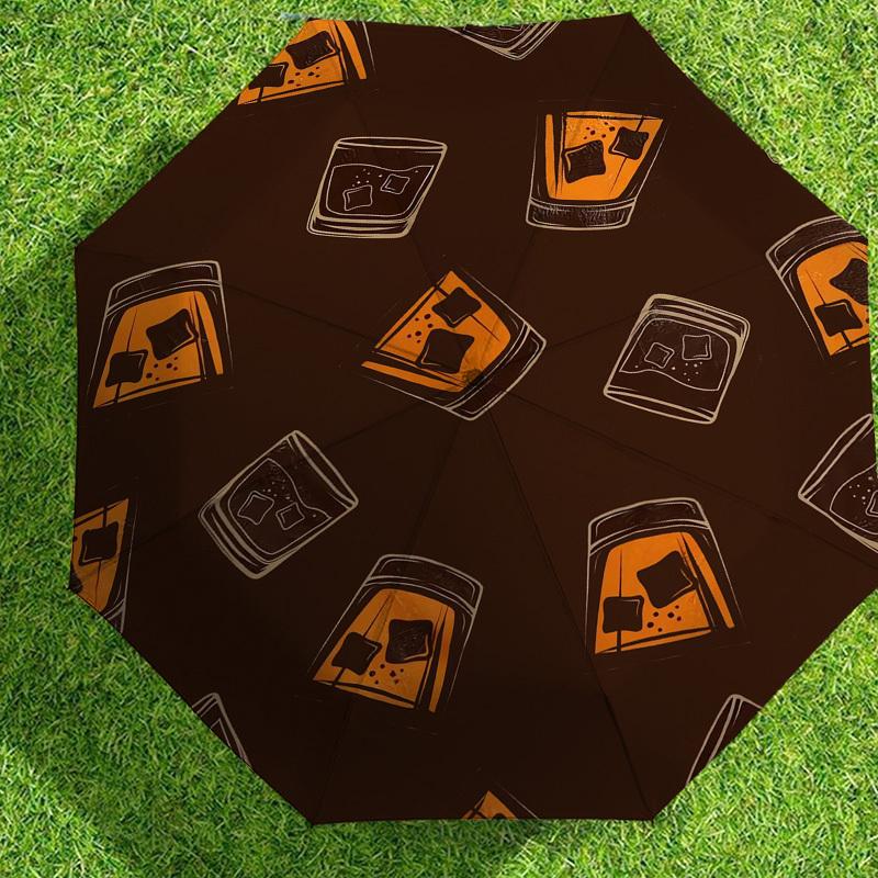 1pc Whiskey Glass Ice Pattern Umbrella Design Automatic Opening and Closing Umbrella, High-quality Travel Umbrella,  c1128067