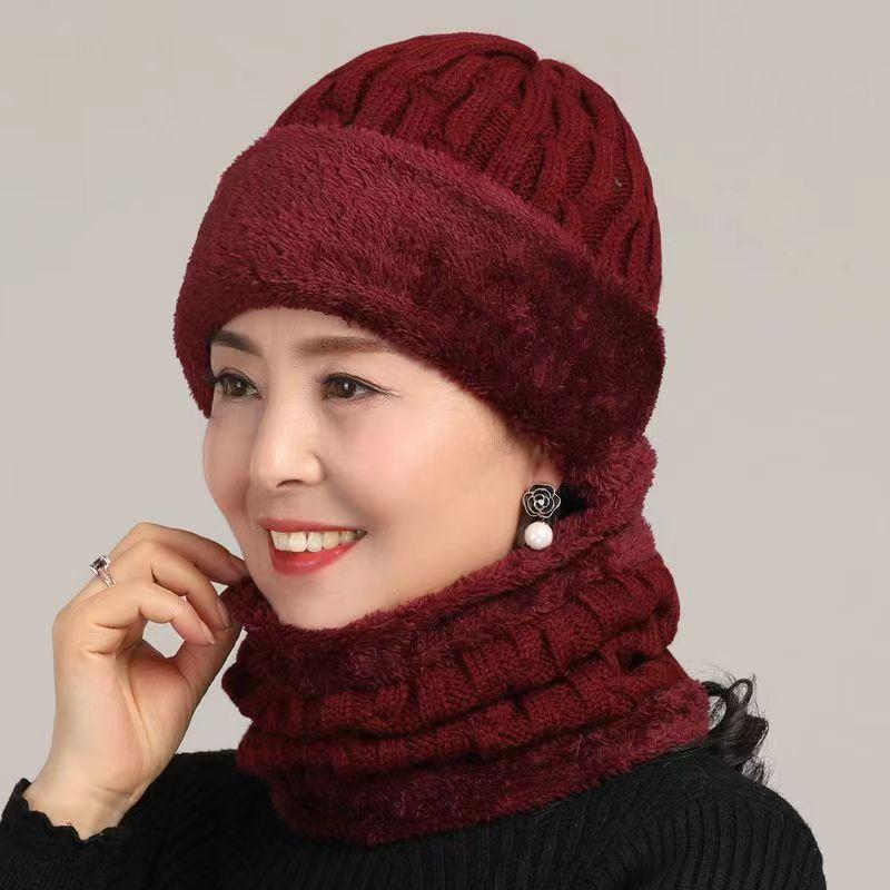Warm Wool Hat Thickened and Velvet Knitted Hat for Autumn and Winter Travel Old Man Hat Family Warm Set