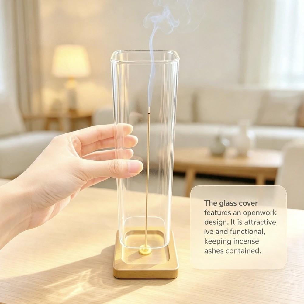 Transparent Glass Incense Holder Zen Style Anti-Ash Flying Incense Burner Ash Catcher Yoga