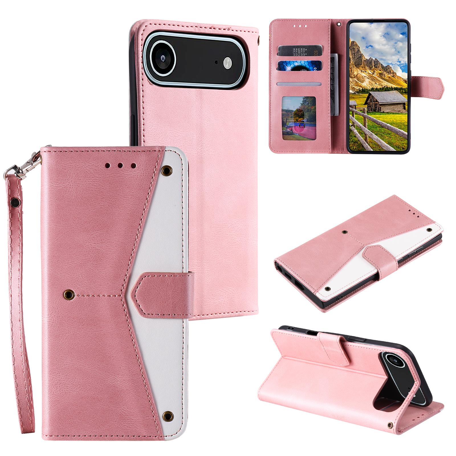 

For iPhone Air Leather Case Splicing Stitching Wallet Phone Cover with Wrist Strap
