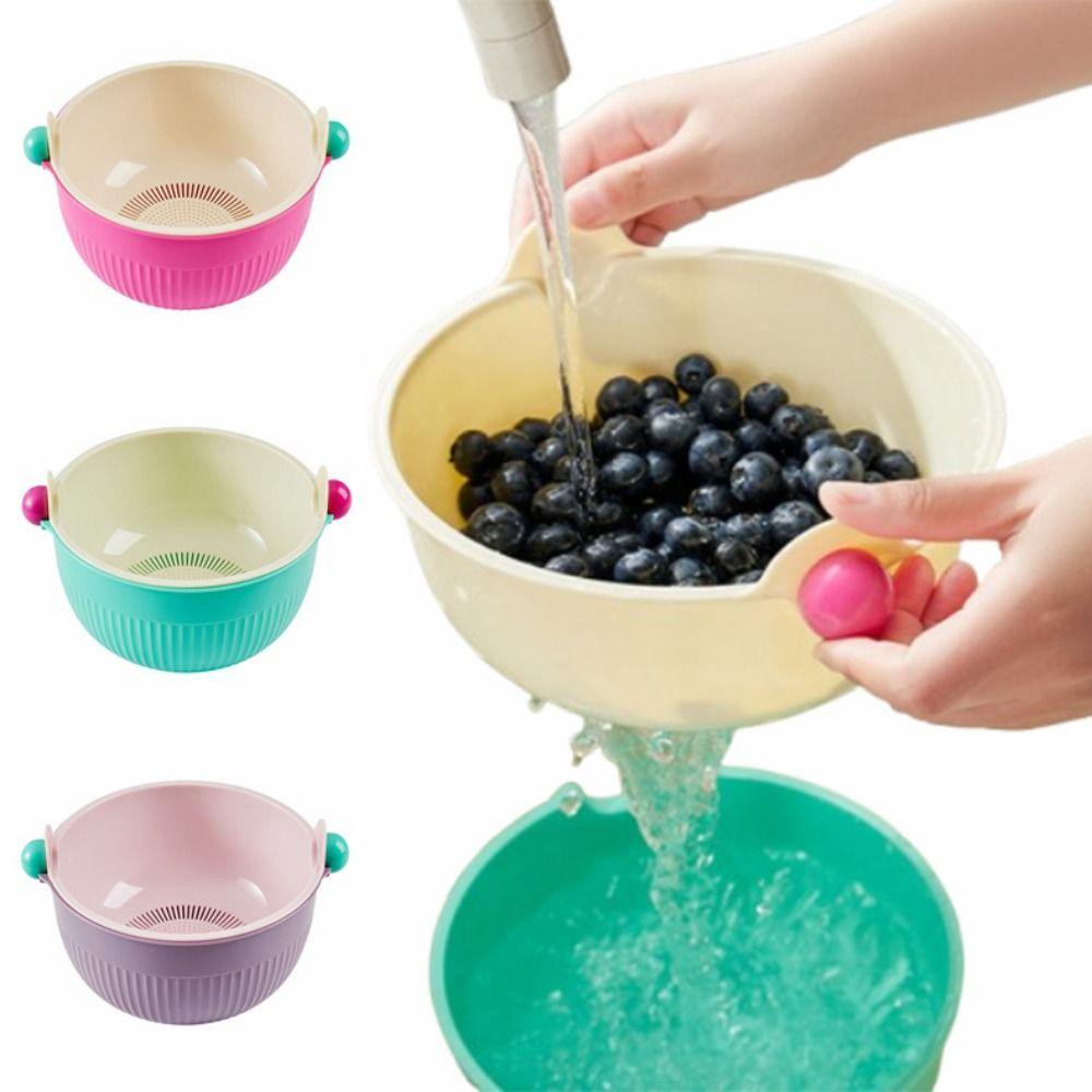 Double Layer Fruit Drainer Basket Set Round Washing Bowl Vegetable Washing Basin  Fruit Strainer