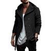 Men Windbreaker Coat Hooded Long Sleeve Solid Color Double-Breasted Jacket with Pockets Autumn Winter Outerwear