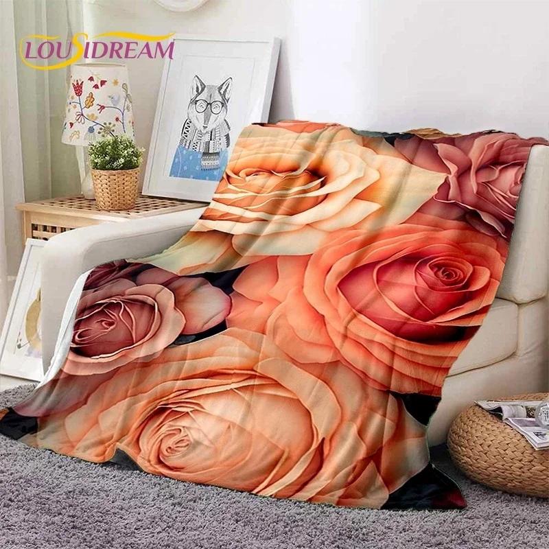 3D Rose Flowers Nordic Romantic Soft Flannel Blanket for Beds Bedroom Sofa Picnic,Throw Blanket for Cover Outdoors Leisure Gift