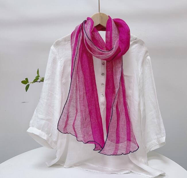 

Spring And Summer New Solid Color Diamond Scarf 100% Linen Striped Neck Scarves 30x180cm