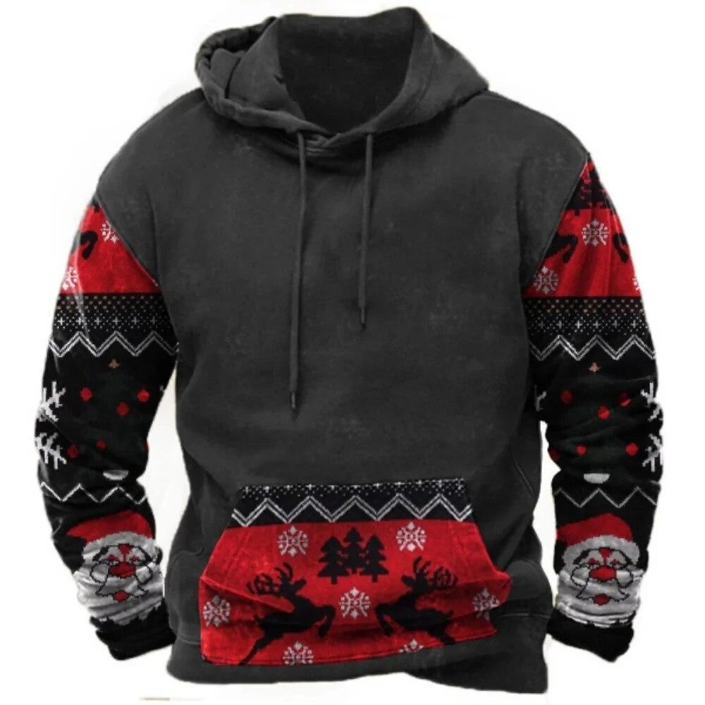 Christmas Men's Hoodie Retro Indian Animal Pattern Cowboy Style Casual Fashion Hooded Sweatshirt Unisex Harajuku Oversized Top