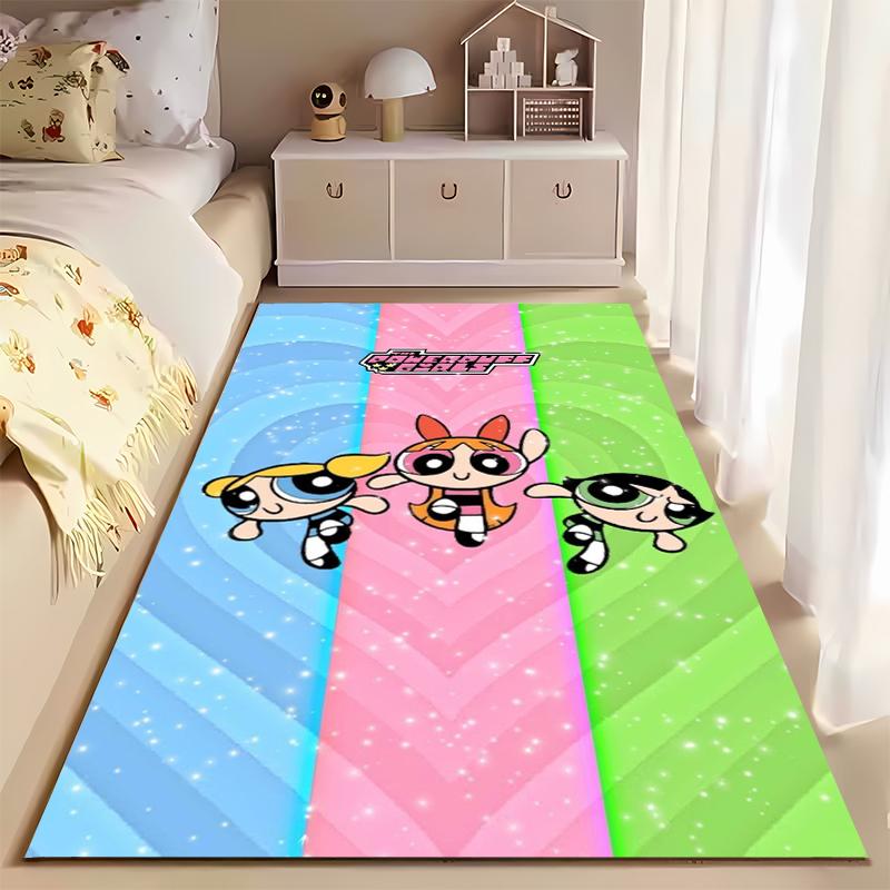 "Colorful Cartoon-Themed Carpet with Iconic Girl Trio Pattern" Suitable for Use As an Anti-slip for Living Room Bedroom Sofas