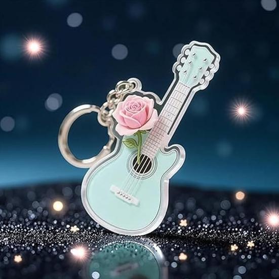 1/5Pcs Rose Guitar Keychain 2D Mini Guitar Charm Key Chain Music Dream Symbol Bag Wallet Pendant Car Interior Decor