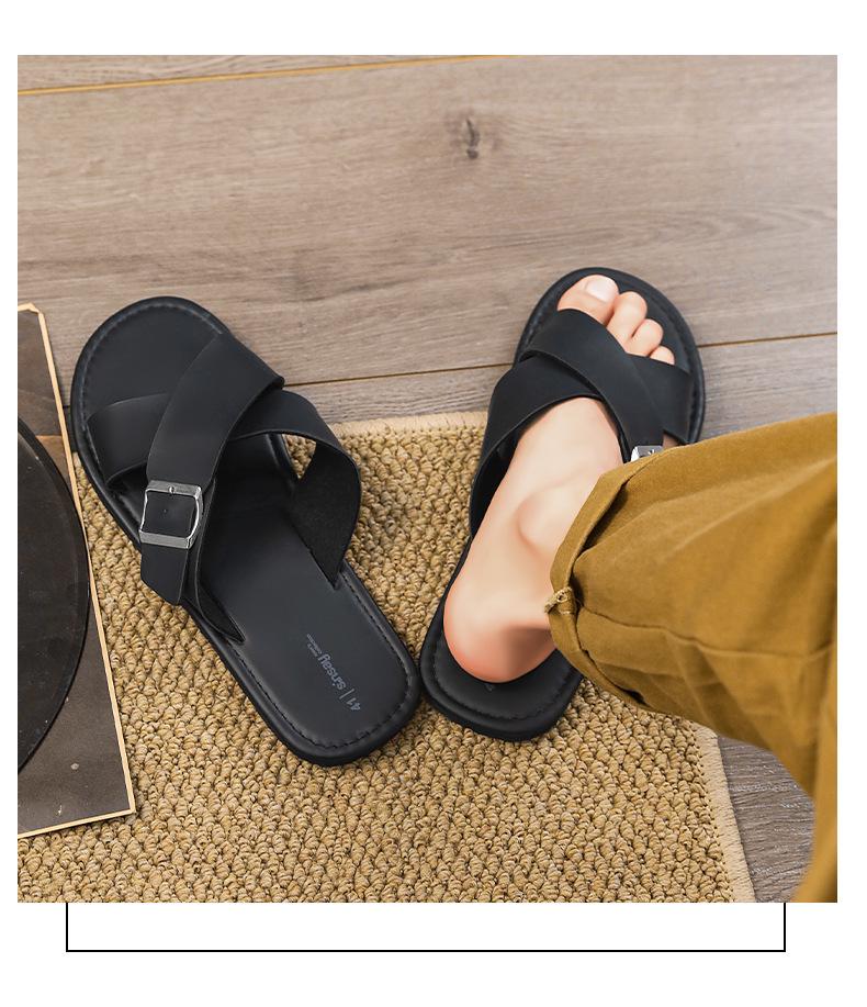 Men's Black One-Strap Flat Sandals - 2026 Summer High-End Fashion Beachwear