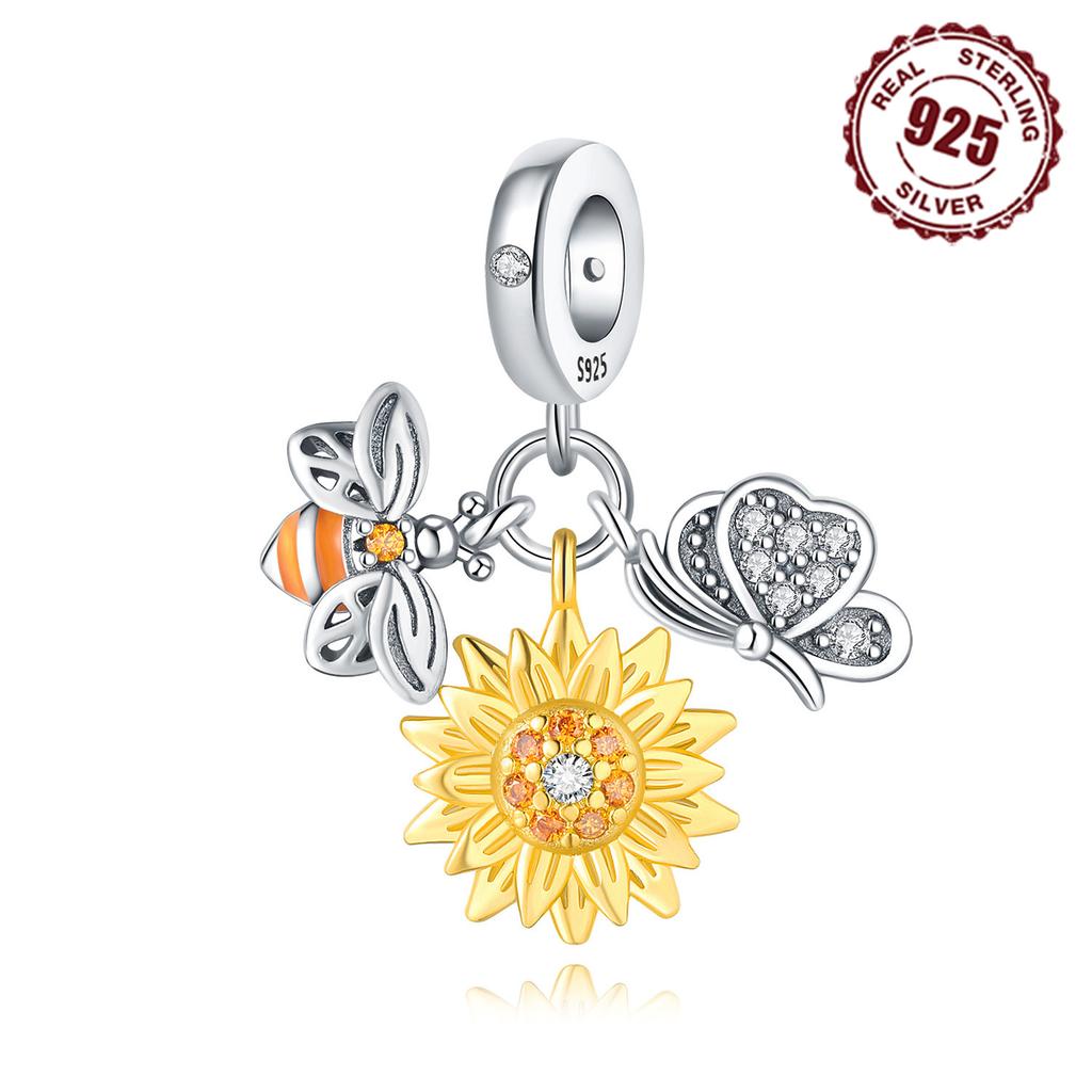 Copper Bee Sunflower Butterfly Pendants Bracelets Charm Bead Charms Compatible With Bangle Ideal For Women Jewellery Party Bead Charms Do It Yourself