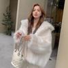 European and American Winter Plush Hooded Coat for Women - Plus Size, Loose Fit, Fluffy Fur Design.
