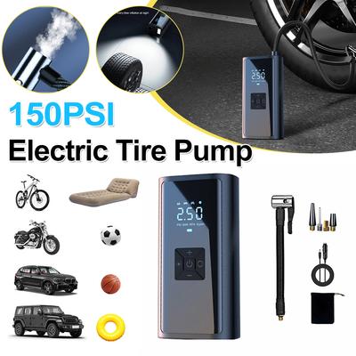 150PSI Electric Tire Pump with LED Light Portable LCD Display Car Inflator Pump Bicycle Air Compressor for Automobile Ball Kayak