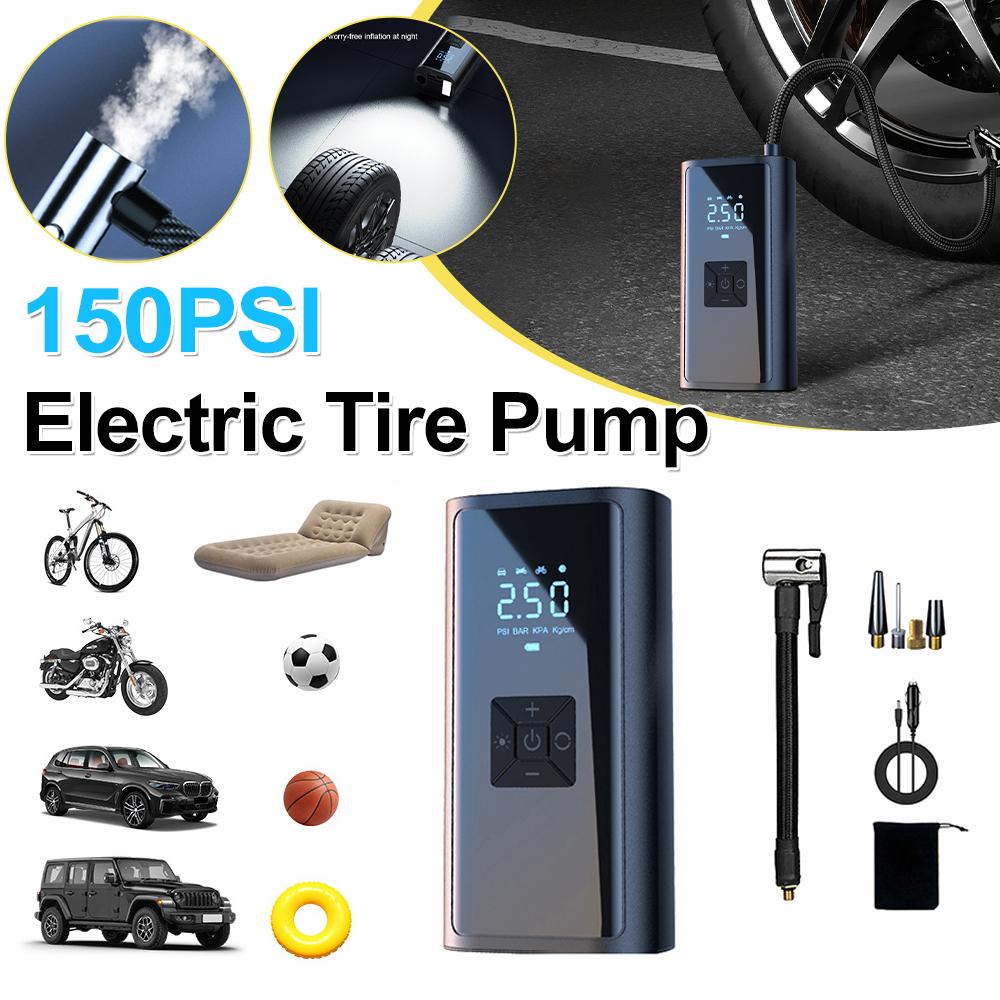 150PSI Electric Tire Pump with LED Light Portable LCD Display Car Inflator Pump Bicycle Air Compressor for Automobile Ball Kayak
