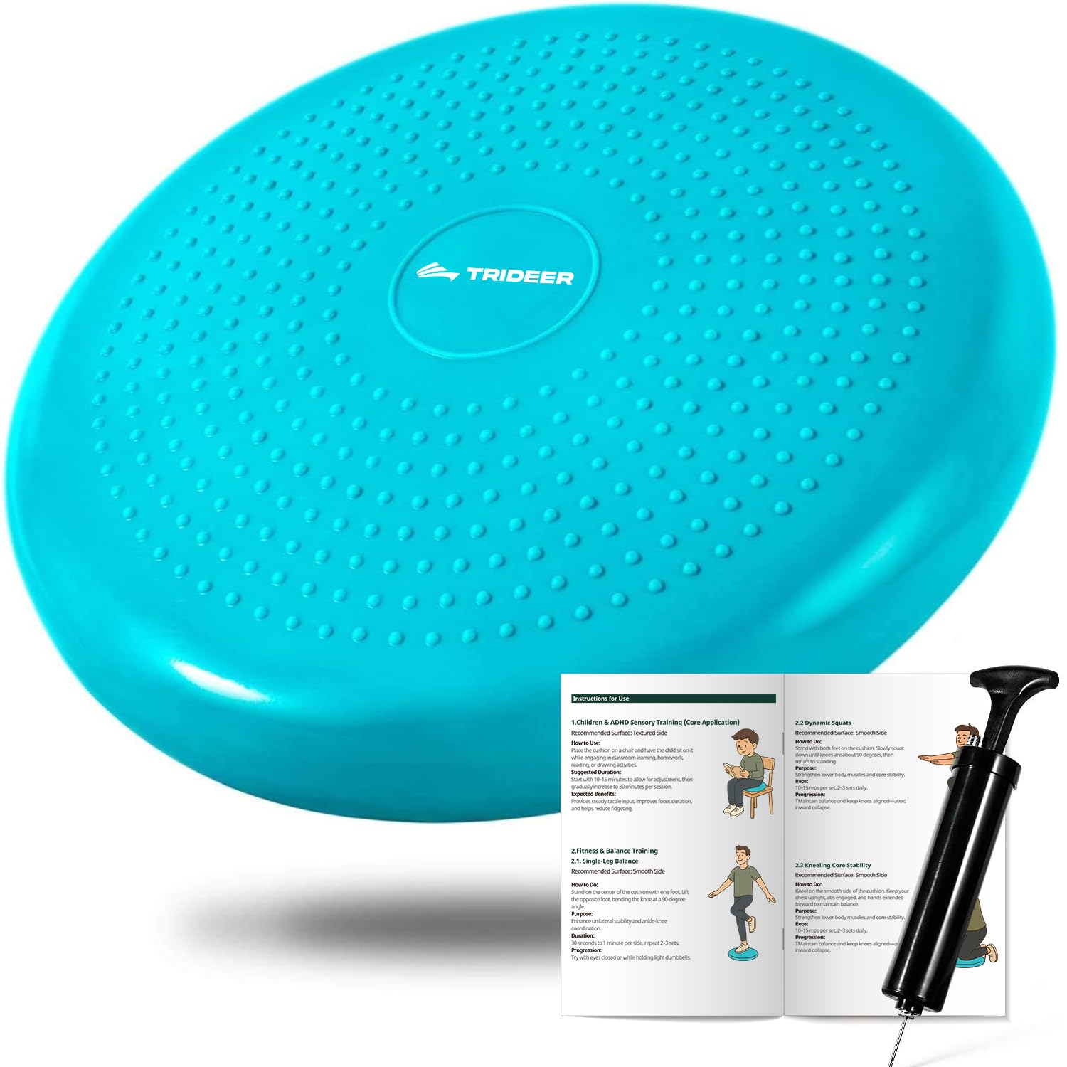 Подушка-диск для баланса Trideer 300 кг вес для кора и подходит для детей и дома и офиса Доступна в четырех 34 см Насос в комплекте Толстый 6890₽