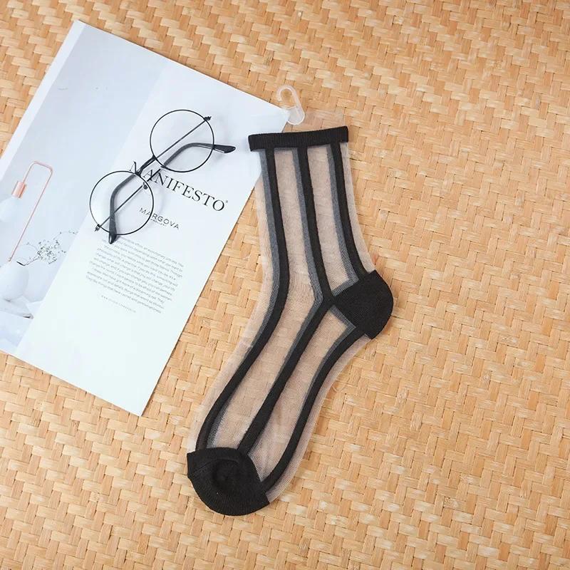 Sexy Lace Women Socks Summer Ultra-thin Transparent Mesh Fishnet Short Socks Harajuku Casual Breathable Black White Crew Socks