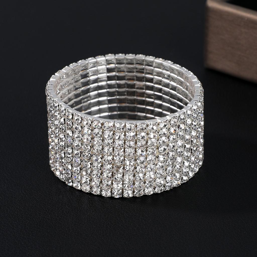 Fashion Jewelry Super Flash Multi-Row Diamond Bracelet Full Diamond Elastic Bracelet Bridal Rhinestone Bracelet