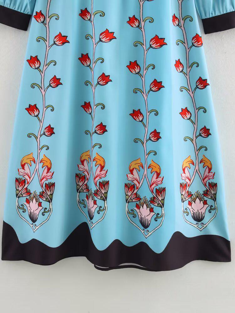 2025 Spring Women's European & American Backless Patchwork Print Waist Belt Long Dress