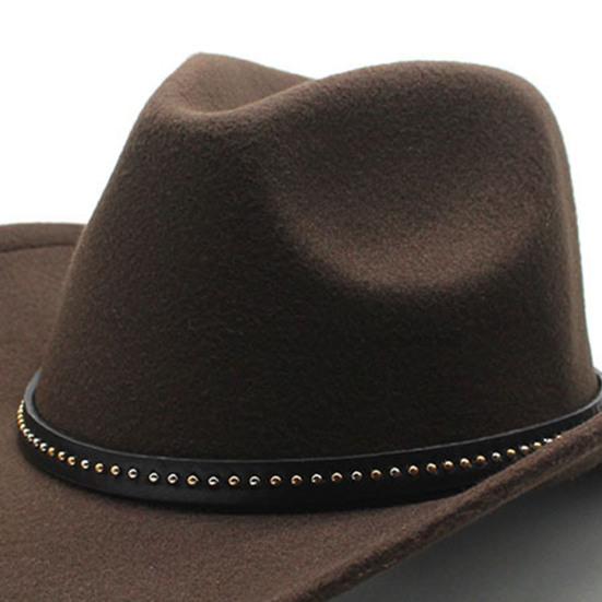 Vestlig Cowboyhatt for Menn Kvinner Filt Bredbremmet Cowgirlhatt med Sølvperler Rull opp Fedora-hatt for Wild West Kostymefest Halloween Cosplay