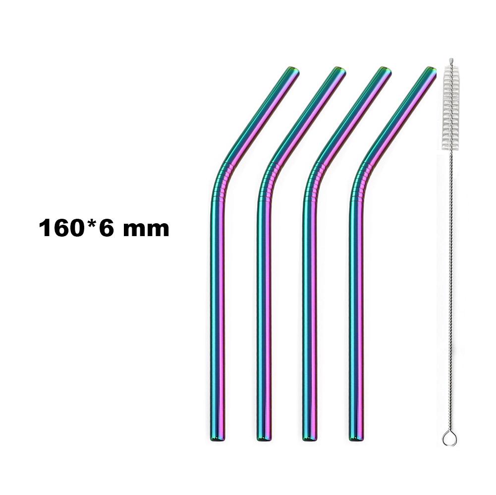 Fruit Juice Straws Mini 160mm Short Rainbow Stainless Steel Metal Straws Straight Bend Reusable Drinking Small 4Straw 1prush