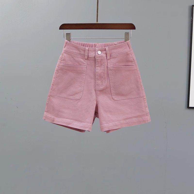 2026 Summer Women's High-Waisted Pink Denim Shorts, Age-Reducing Loose Straight Wide-Leg A-Line Hot Pants