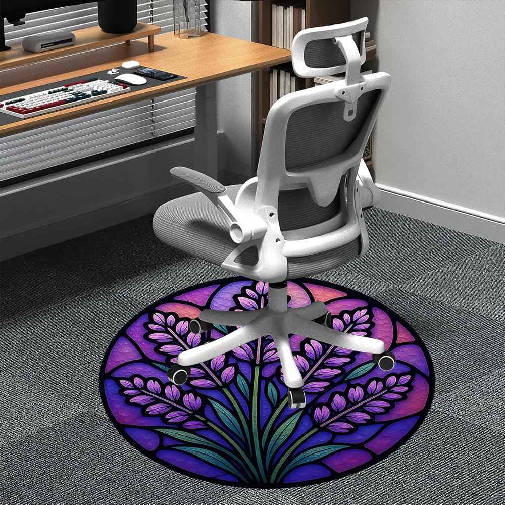 

1pc Lavender StainedGlass Office Round Area Rug, Indoor Mat Suitable ForOffice, Under Office Chairs Bedroom Living Room Home Decor, Room Deco D085 80cm by 80cm