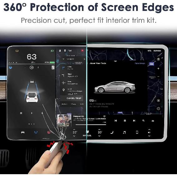 2PCS Protector Trim Frame Compatible With Tesla Model 3 Y -2024 2026 Screen Edge Frame Rearview Mirror Cover Interior Silicone Decorations Center