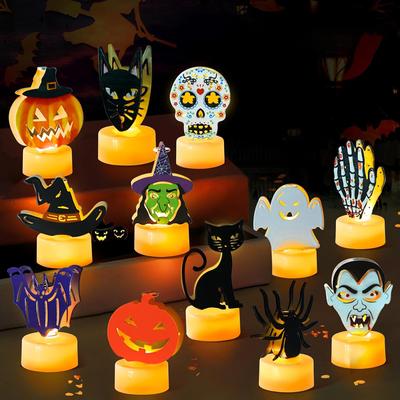 Halloween Flameless Tea Light Decorations, Halloween Spooky Electric Candles for Home Party Decorations - Ideal Halloween Gifts