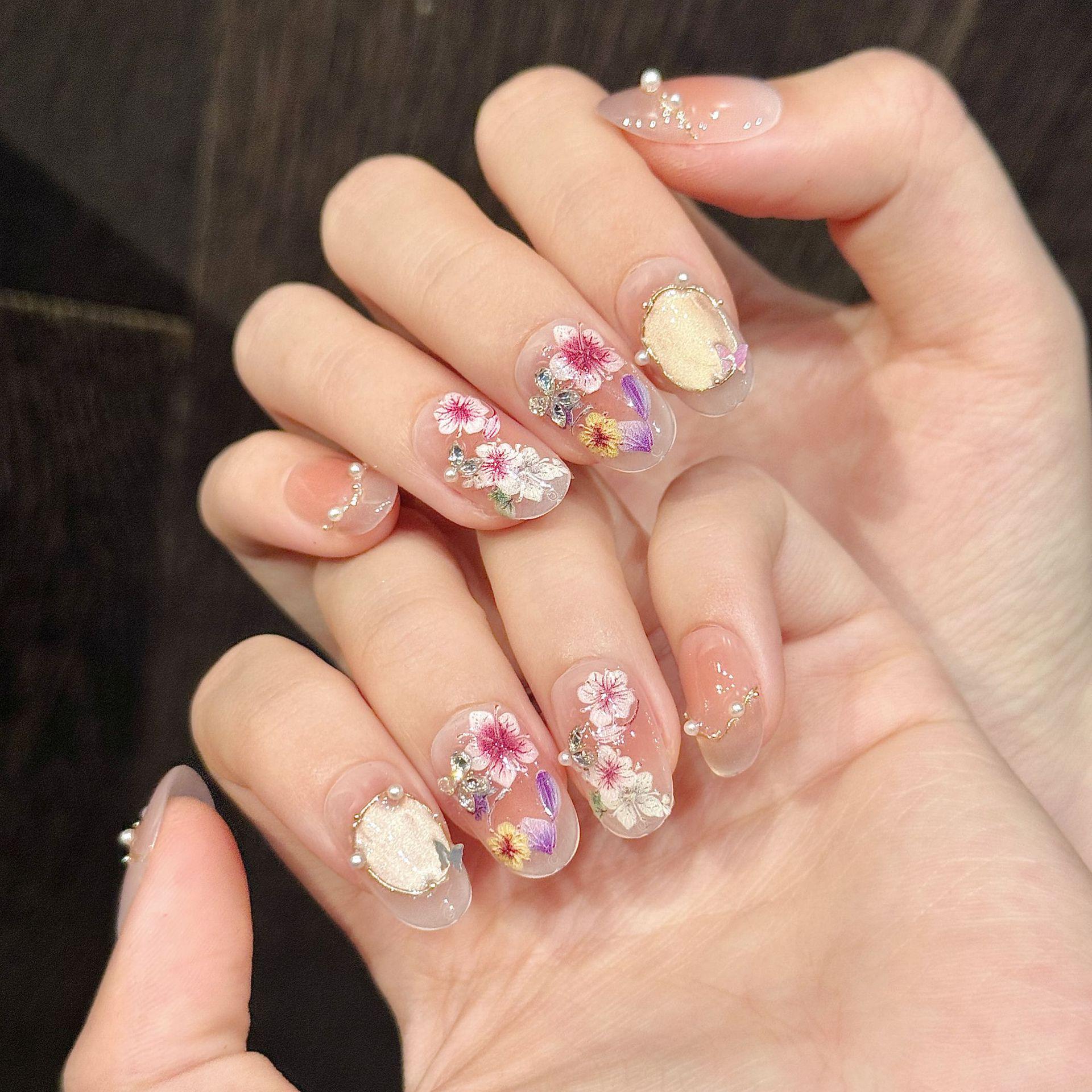 

Yihe [Seine Garden] Blush Cat Eye Crushed Diamond Press-On Nails