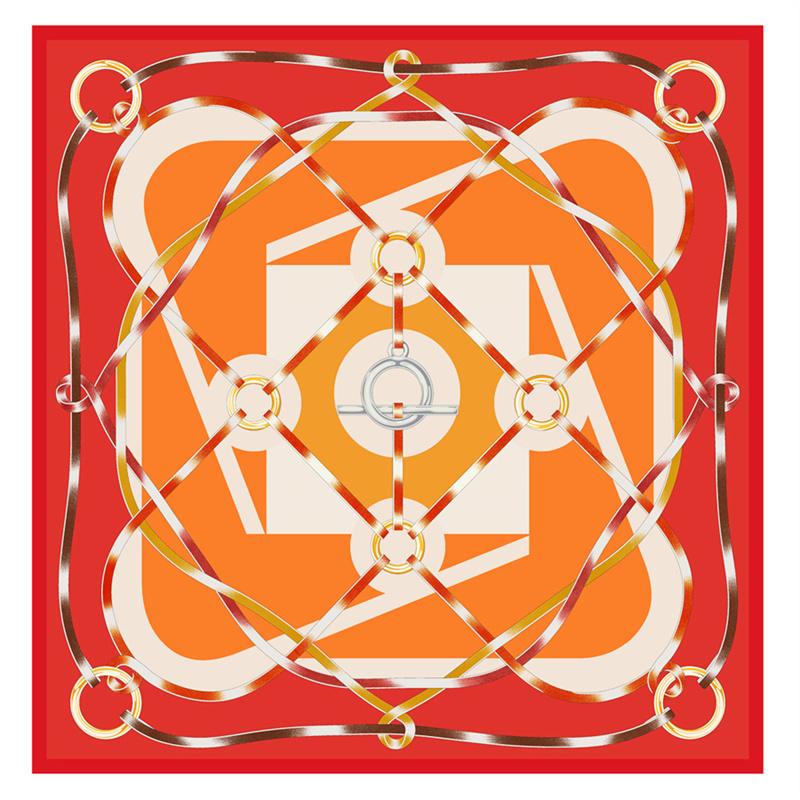 Silk Scarf Women Chain Print Square Scarves Head Echarpes Silk Foulards Femme Wraps Beach Shawls Bandana Lady Hijabs 90CM