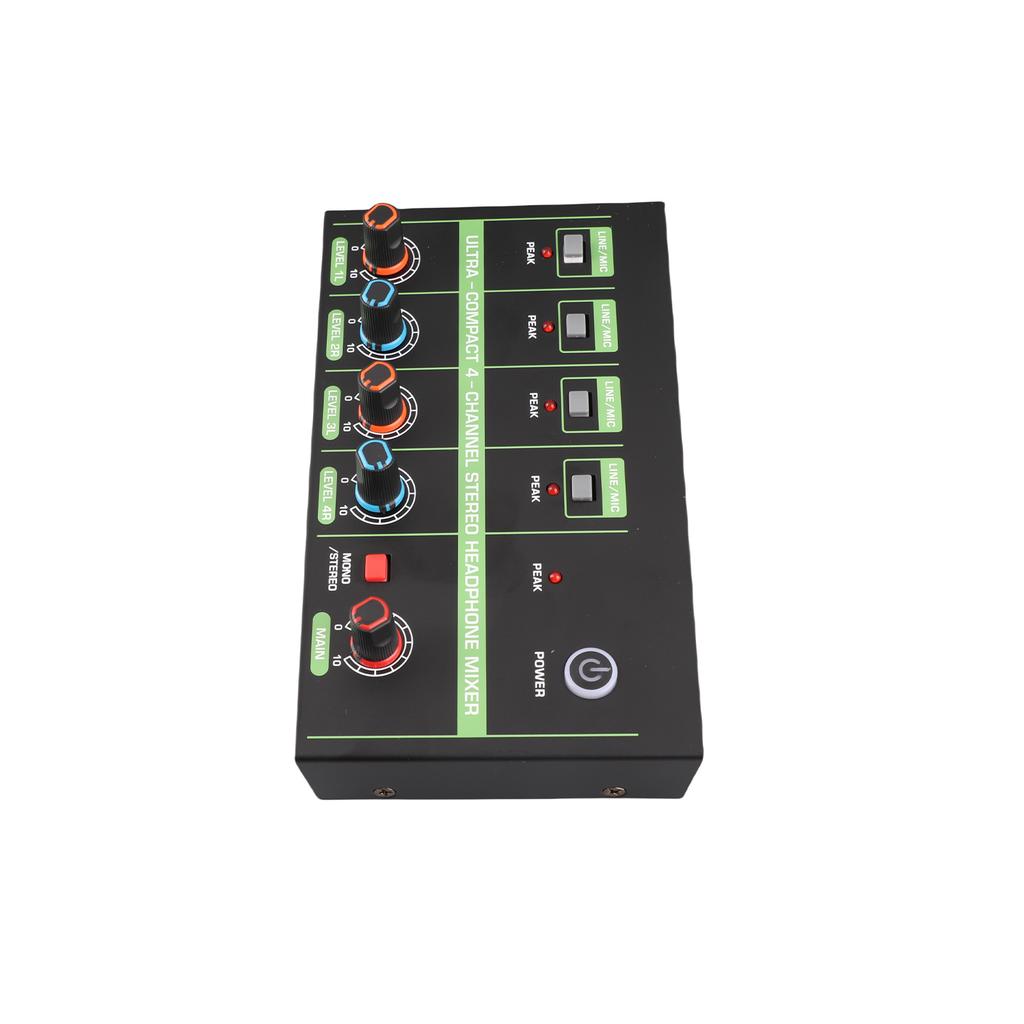 4 Channel Audio Mixer Microphone Low Noise Mono Stereo Line Mixer LINE MIC Mode Switching for Wired Microphones