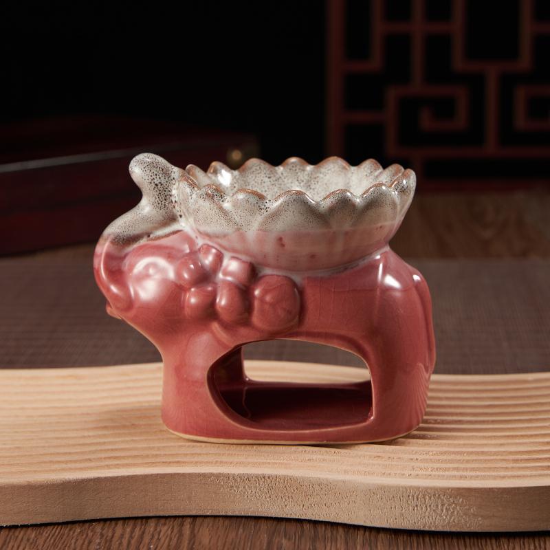 Ceramic Ice Cracking Lotus Incense Burner Elephant Shape Aromatherapy Essential Oil Aromatic Wax Diffuser Censer Home Decoration