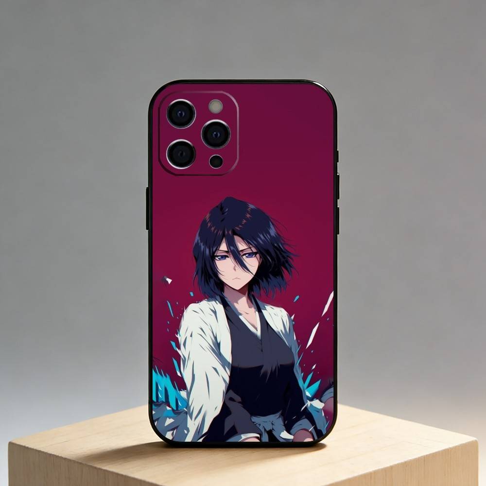 R-Rukia Anime-E KuchikiS Phone Case For iPhone17,16,15,14,13,12 Plus,Max Soft Silicone Black Cover