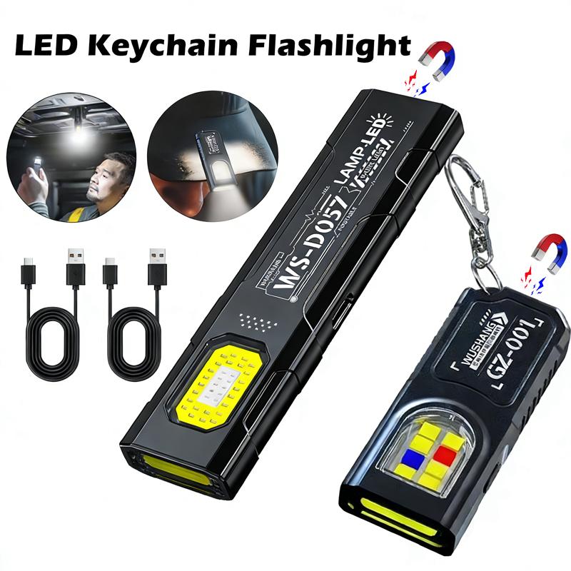 LED Keychain Flashlight USB C Rechargeable 550LM Portable Mini Torch Pocket Lantern Flood Work Light With Magnet For Emergency