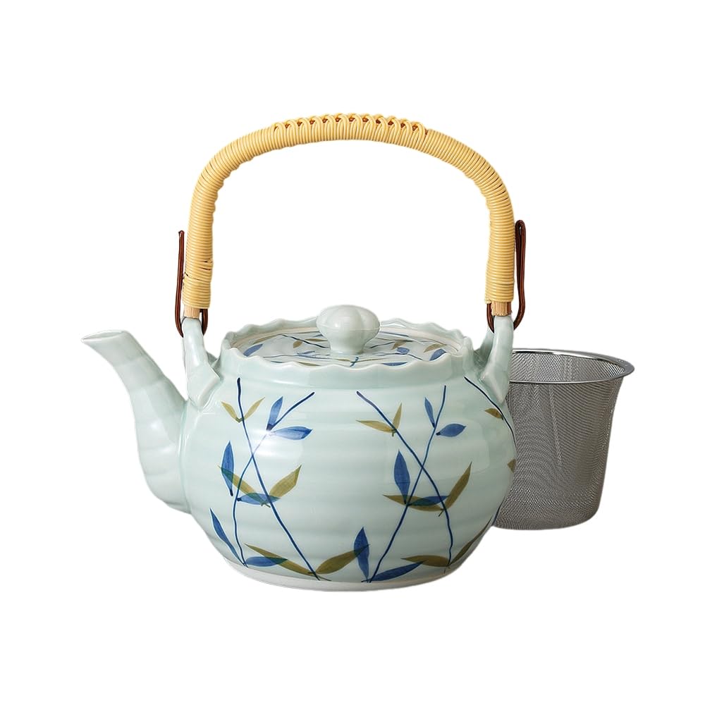 Rokuhei 16 X X with Stainless Steel Tea Mino Made In Stylish Ale-net Teapot, Shin-Tsuyukusa No. 4, 12.3 10.5 Cm, 600cc, Strainer, Porcelain, Ware,