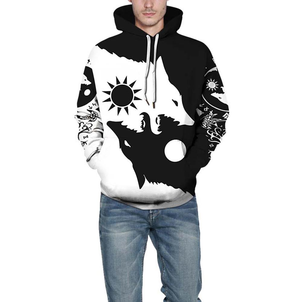 wolf print kangaroo pocket casual moletom com capuz