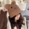Herbst- und Wintermützen Damen niedlich Bär Plüsch gestrickte Wollmützen Winter warm Ohrenmützen dick