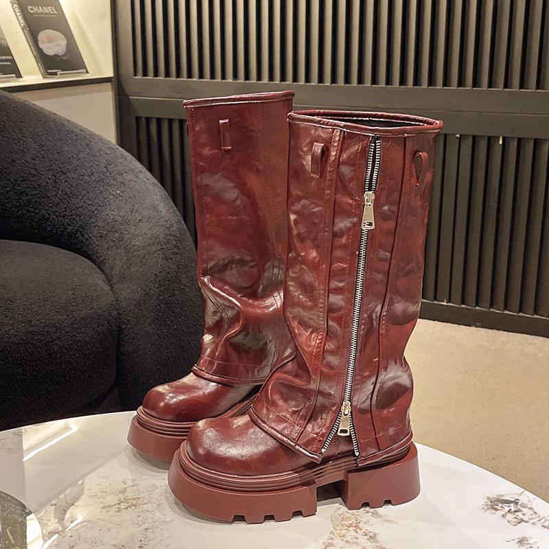 

Винтажные женские сапоги на платформе до колена, модные длинные сапоги-ботфорты на высоком каблуке, дизайнерские сапоги на высоком каблуке Botas De Mujer 35