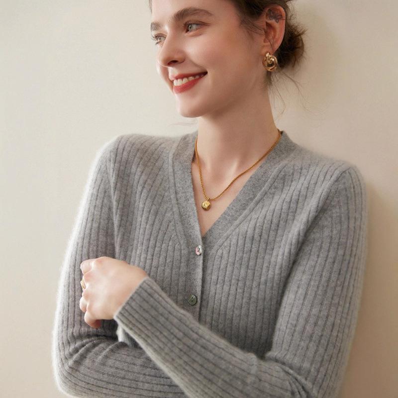 Women's 100% Pure Cashmere V-Neck Cardigan Sweater - Short Knitwear for Autumn/Winter