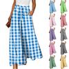 Women's High Waist Wide Leg Pants with Striped Plaid Print Casual Loose Fit Trousers with Tie Belt and Pockets for Everyday Wear
