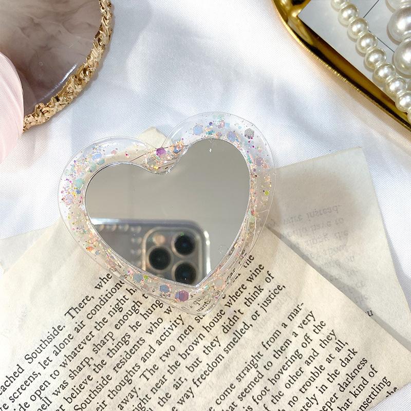 Creative Love Airbag Bracket Transparent Glitter Mirror Creative Diy Lazy Desktop Retractable Mobile Phone Holder