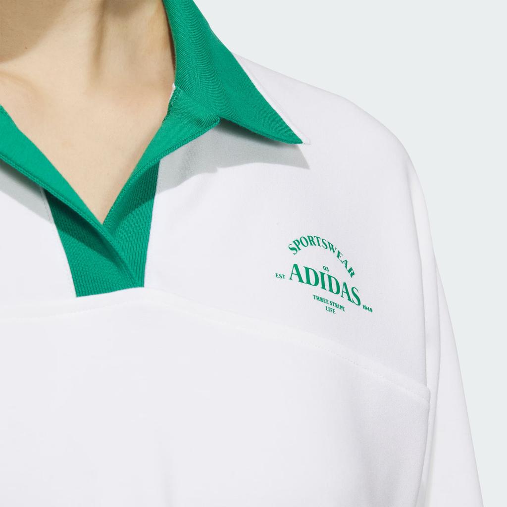 Adidas Verbiage Crew Jacket With Polo Collar Women Activewear Tops White JE3617