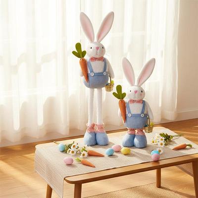 Standing Easter Bunny Gnome Plush Decoration - 20''-30''Large Rabbit Gnome Stuffed W/Retractable Spring Leg Handmade