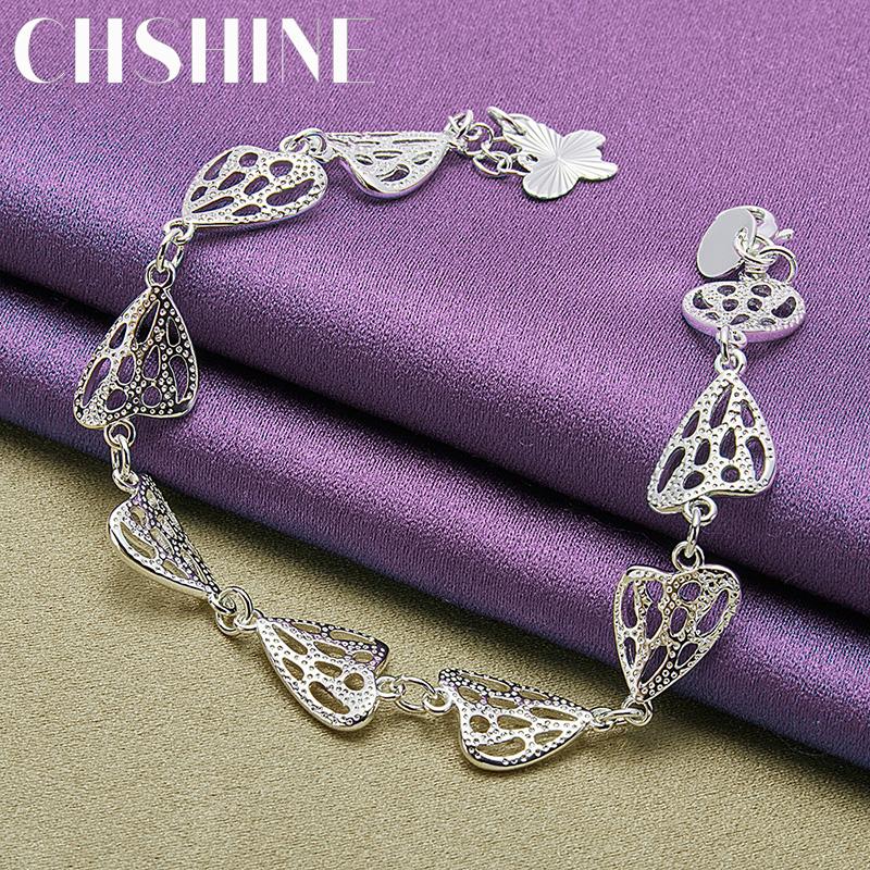 CHSHINE 925 Sterling Silver Hollow Heart Chain Bracelet For Women Lady Wedding Party Fashion Charm Jewelry