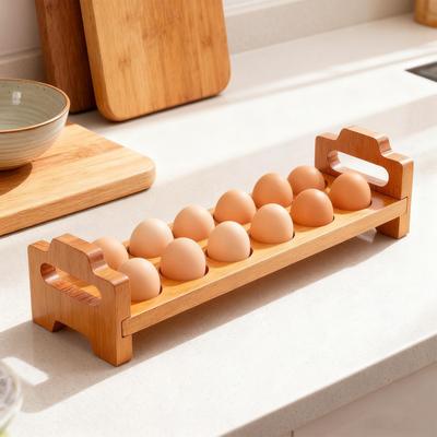 Egg Holder 14-Slots Stackable Organizer Stand Counter Wood Egg Storage Rack for RV Picnic Kitchen Apartment Restaurant Dormitory
